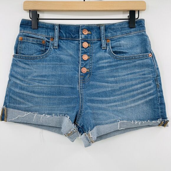 Madewell Womens Jean Shorts Sz 26 High Rise Boyshorts Button Fly Cut Off Denim - Picture 2 of 9